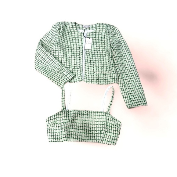 Wayf Where Are You From Cropped Jacket Set Green/Cream NWT Women’s Size M - Picture 8 of 16
